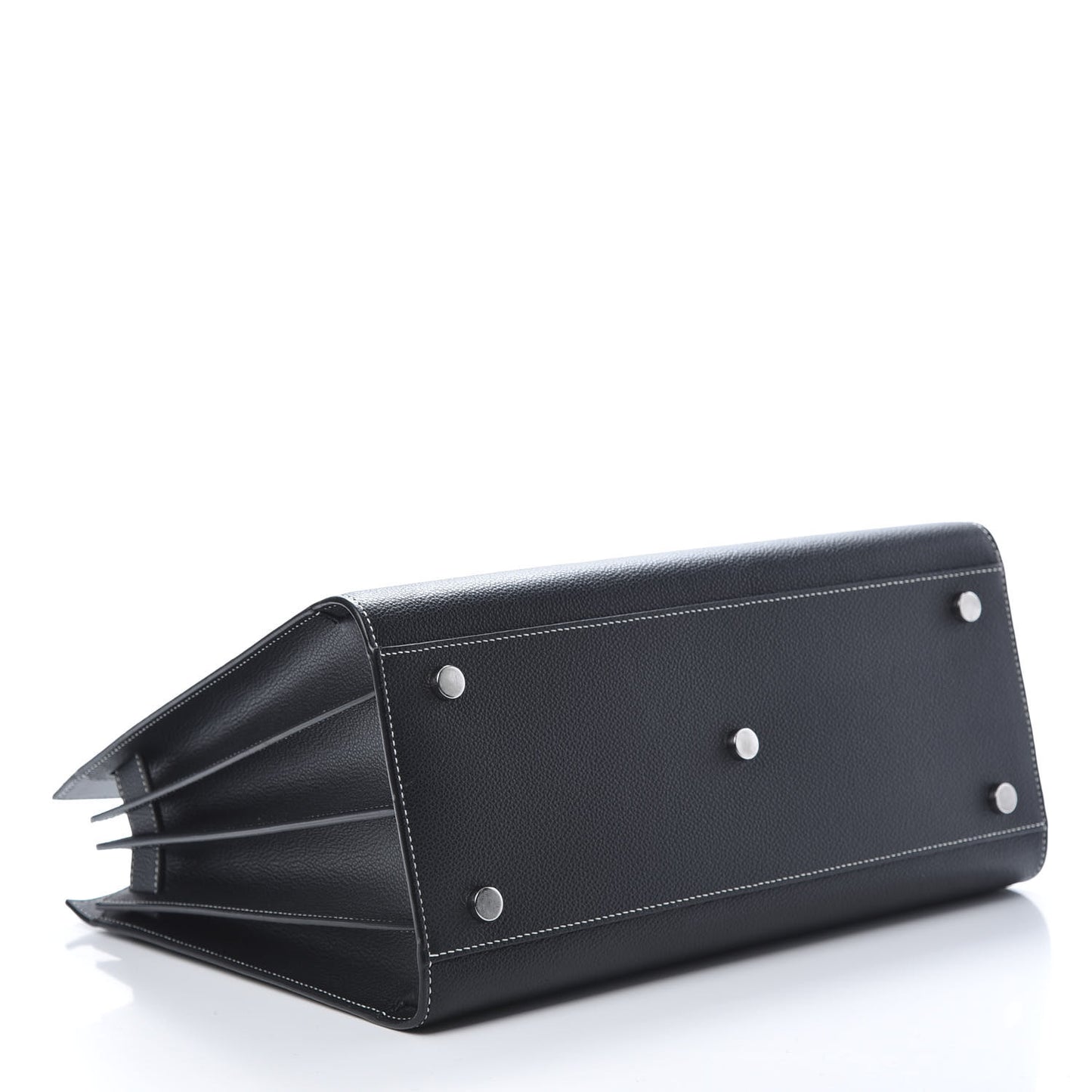 Grained Calfskin Topstitch Small Sac De Jour Black Porcelain
