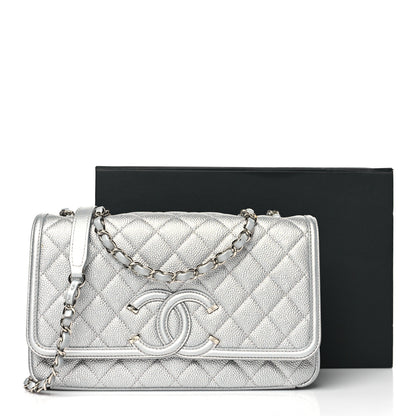 Chanel Metallic Caviar Quilted Medium CC Filigree Flap Silver 11 of 11