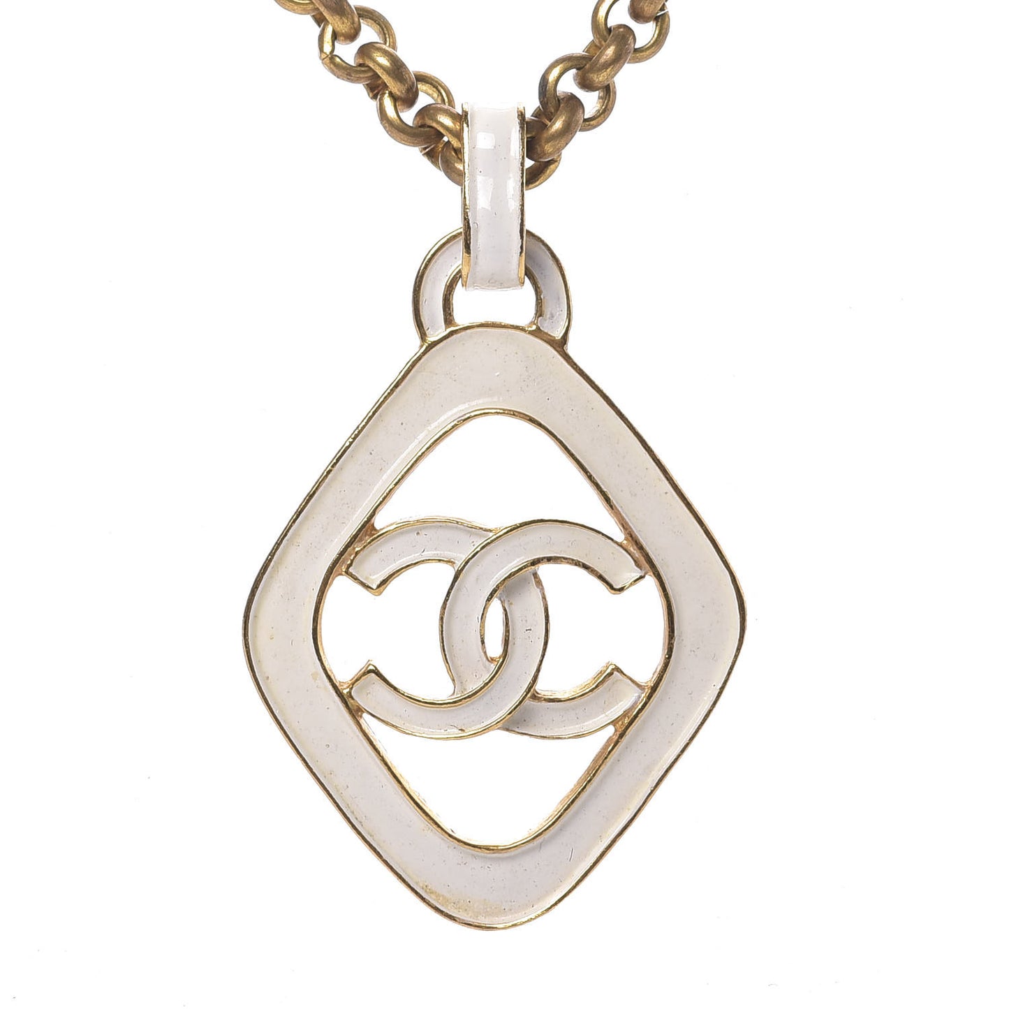 Enamel CC Chain Pendant Necklace White Gold