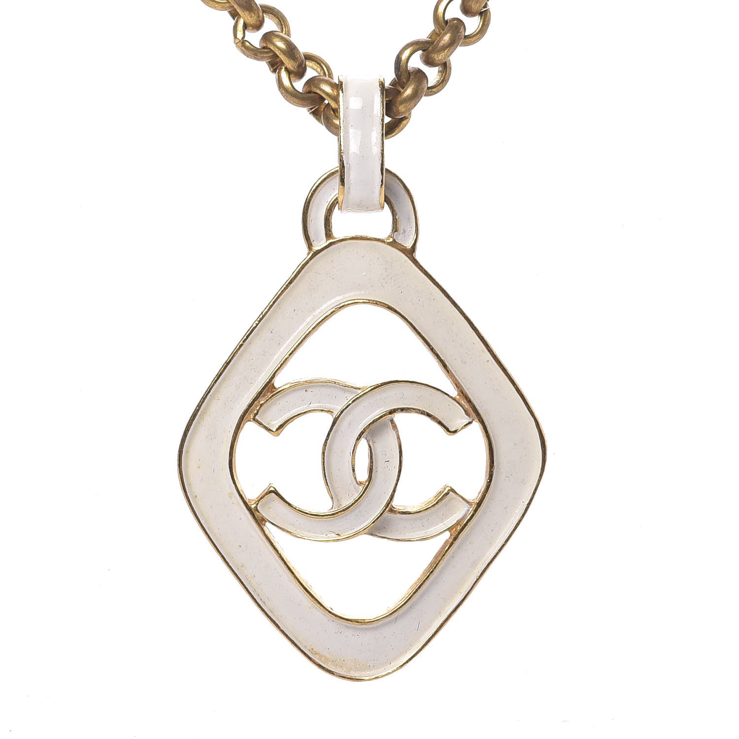 Chanel Enamel CC Chain Pendant Necklace White Gold 4 of 6