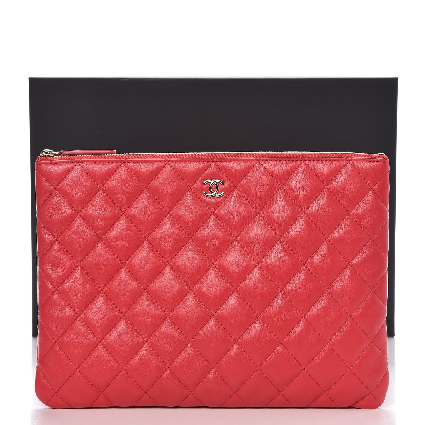 Lambskin Quilted Medium Cosmetic Case Red