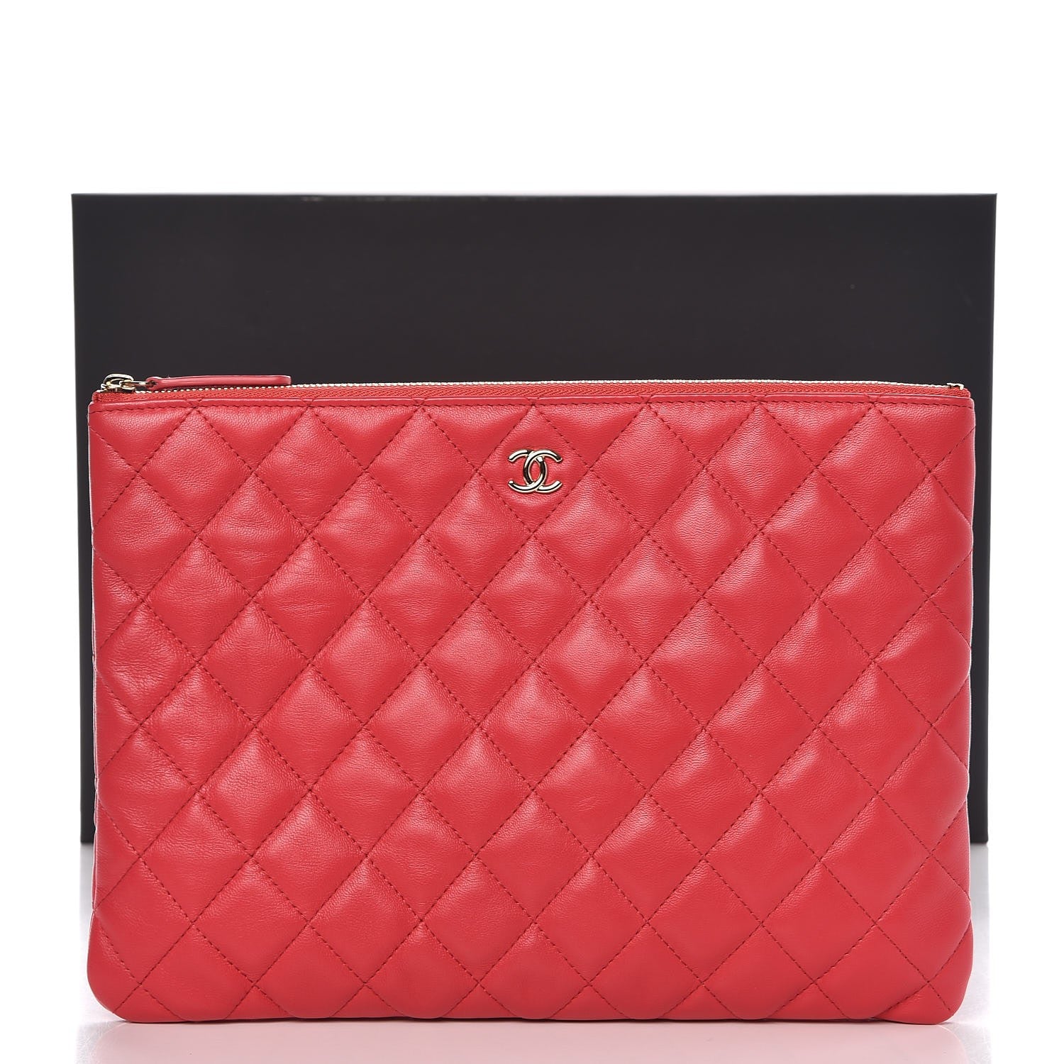 Chanel Lambskin Quilted Medium Cosmetic Case Red 8 of 8