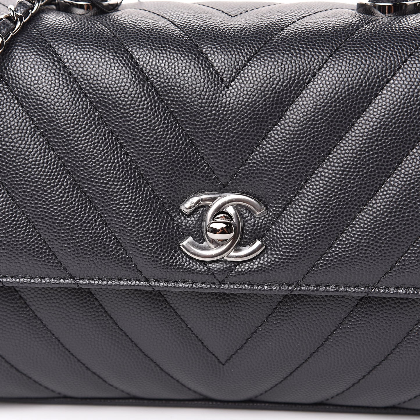 Caviar Chevron Quilted Mini Coco Handle Flap Black