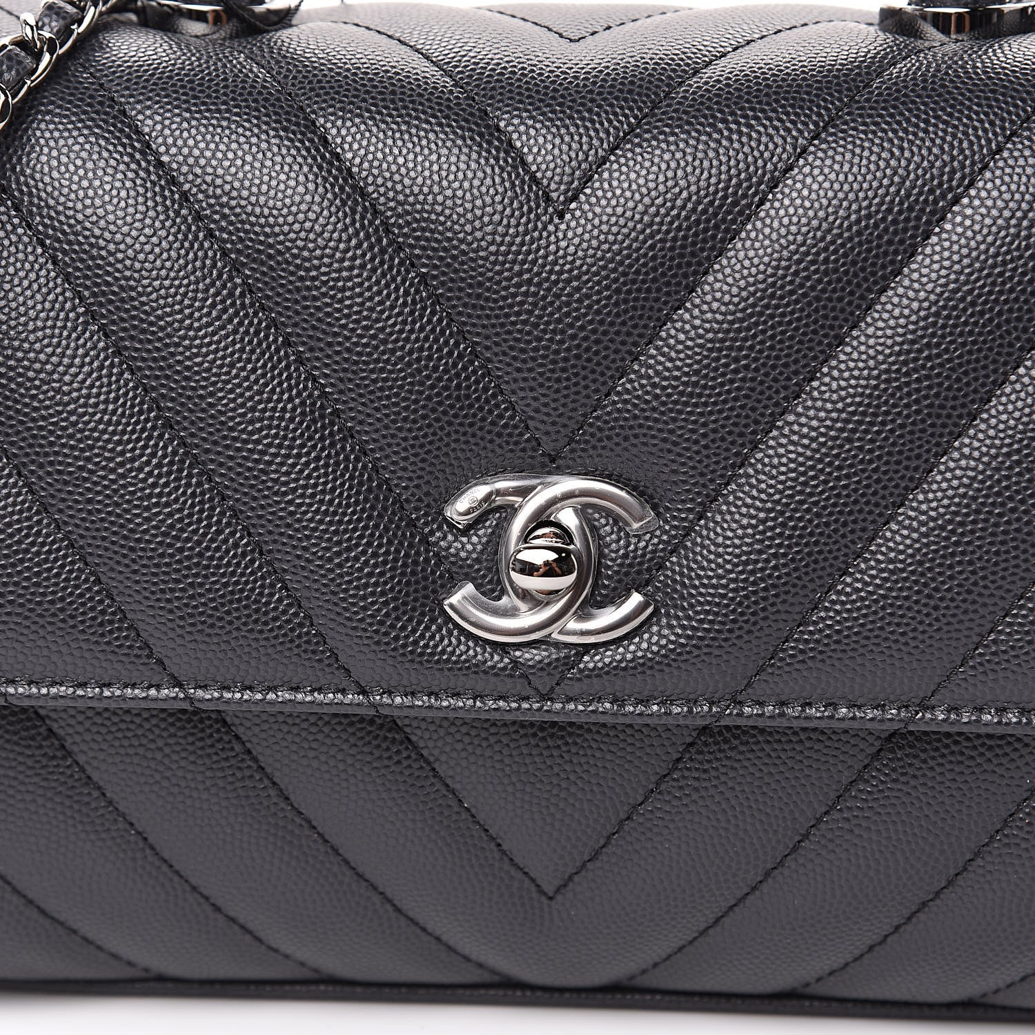 Chanel Caviar Chevron Quilted Mini Coco Handle Flap Black 8 of 10