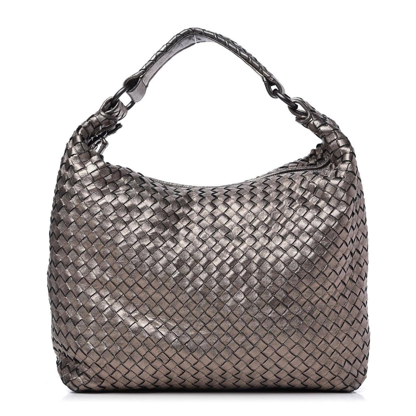 Metallic Grosgrain Intrecciato Pyramid Hobo Pewter