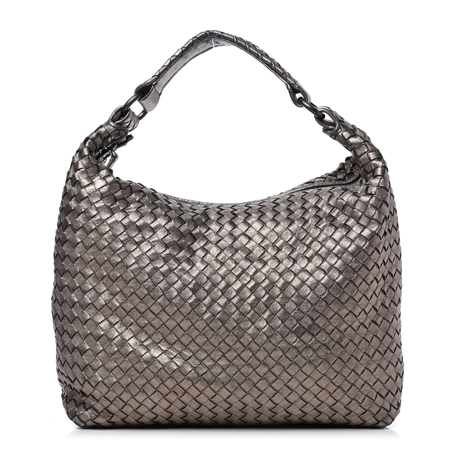 Bottega Veneta Metallic Grosgrain Intrecciato Pyramid Hobo Pewter 1 of 10