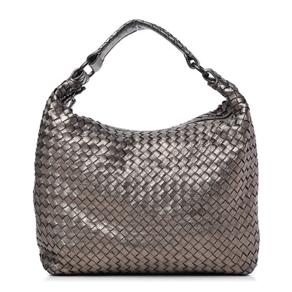 Bottega Veneta Metallic Grosgrain Intrecciato Pyramid Hobo Pewter 1 of 10