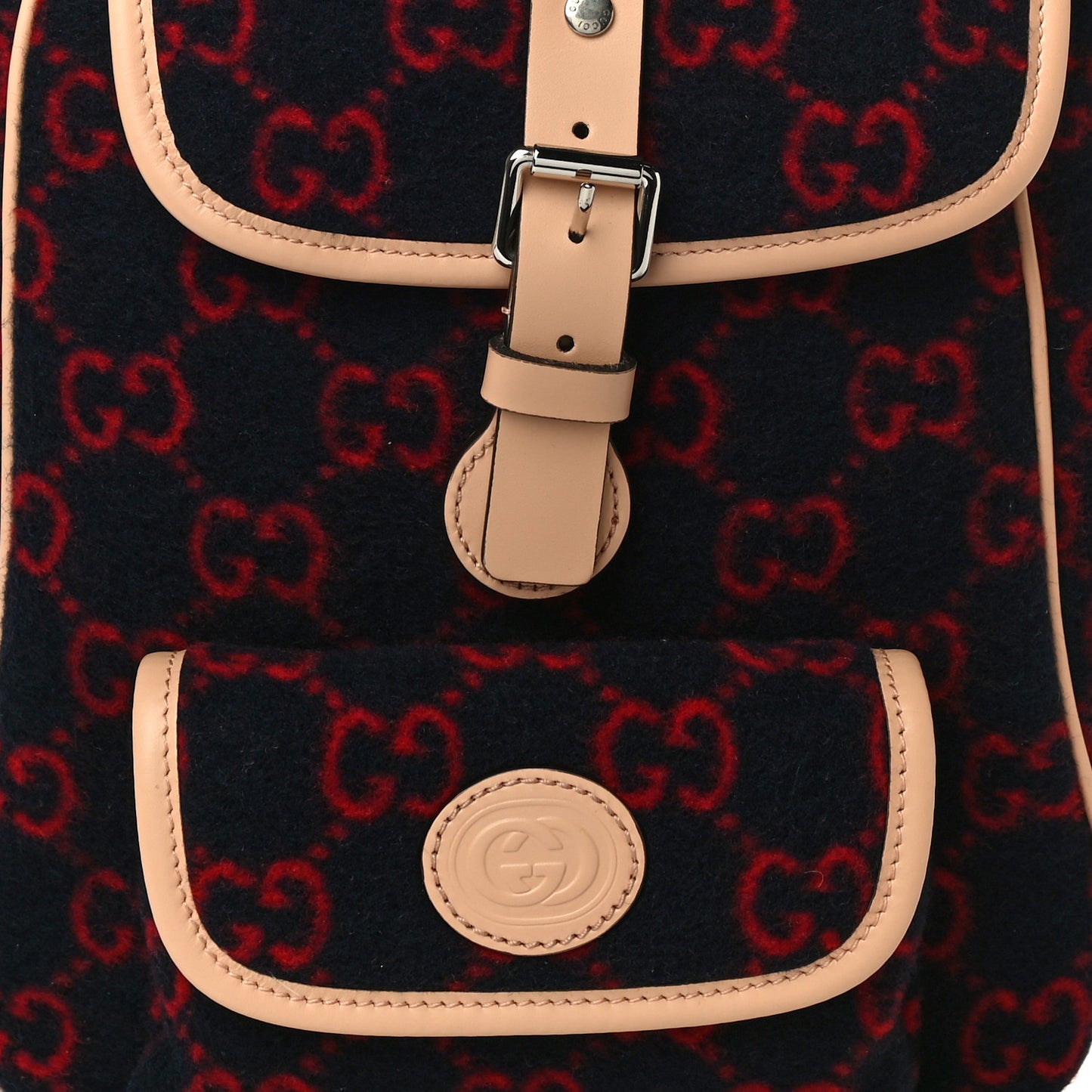 Wool GG Monogram Children's GG Backpack Blue Red