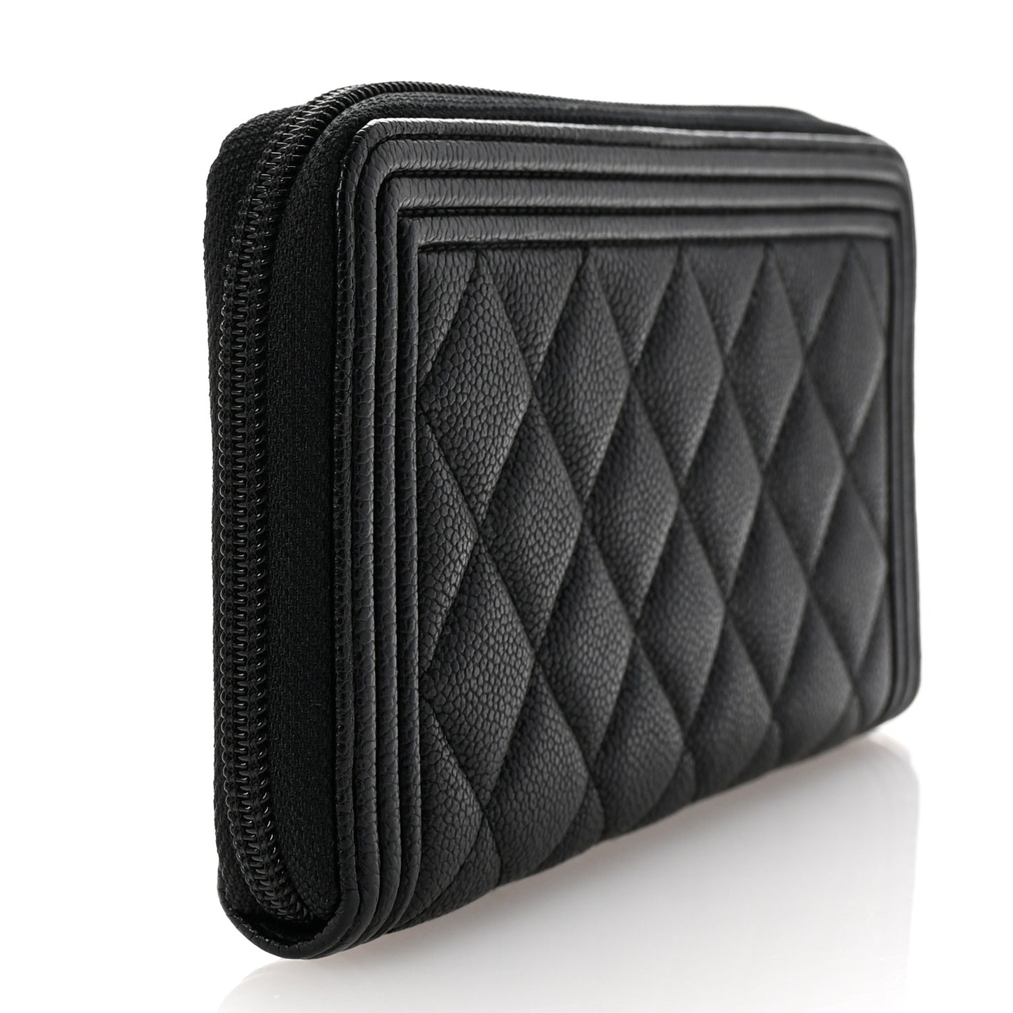 Caviar Quilted Boy Long Zip Around Wallet Black