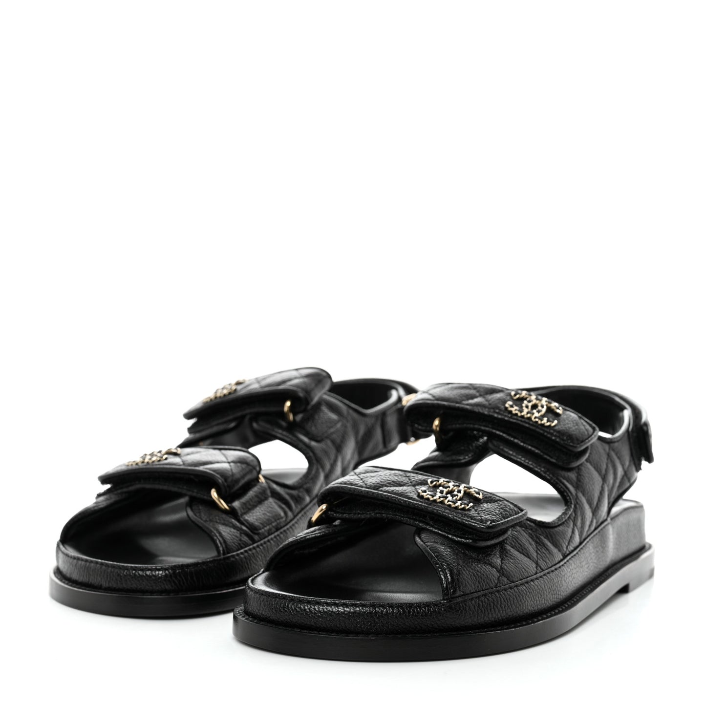 Grained Calfskin Velcro Dad Sandals 38 Black