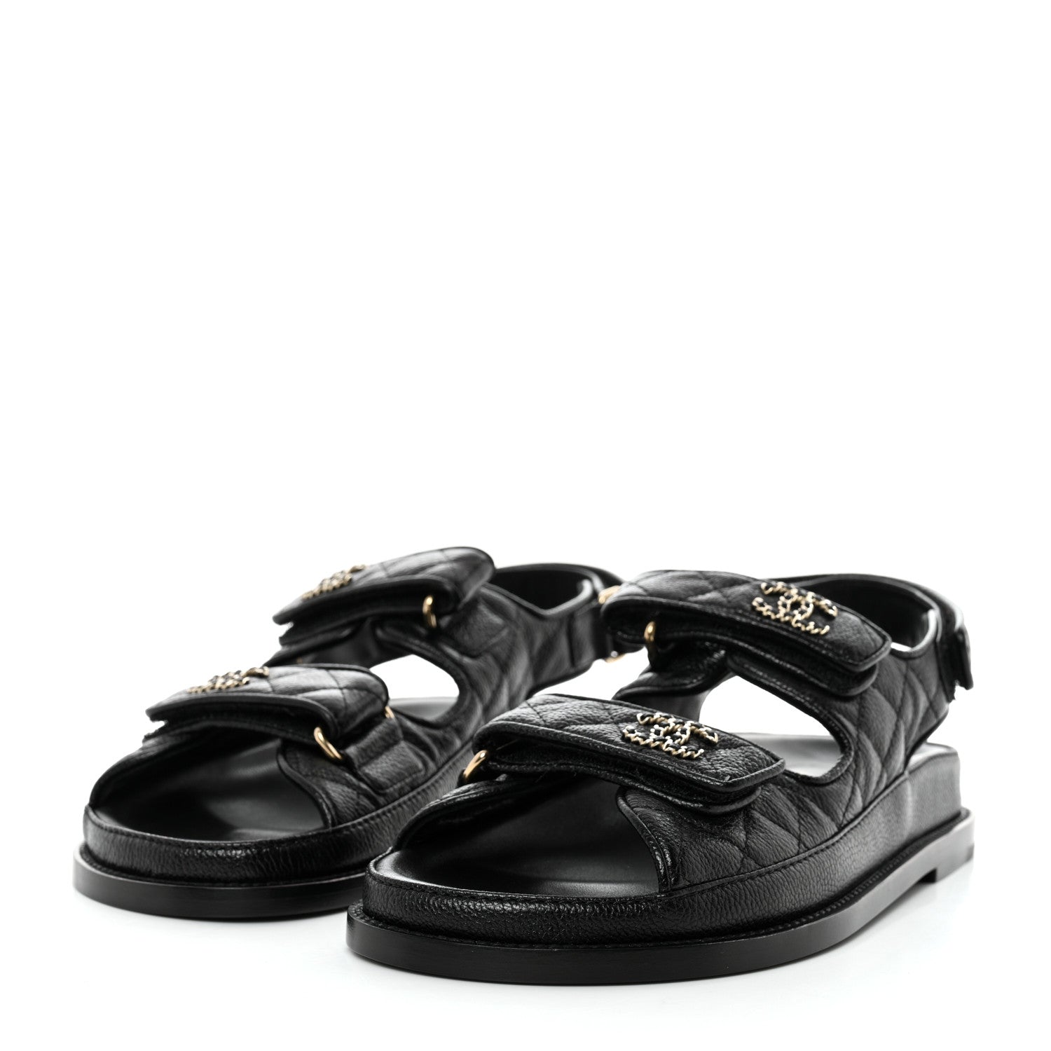 Chanel Grained Calfskin Velcro Dad Sandals 38 Black 3 of 9
