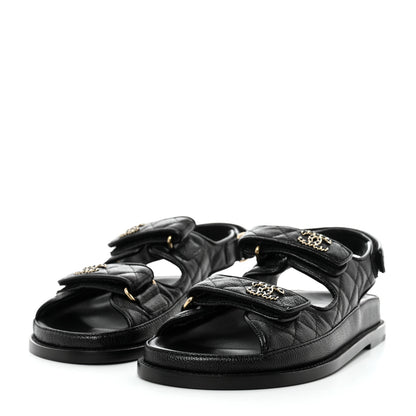 Chanel Grained Calfskin Velcro Dad Sandals 38 Black 3 of 9