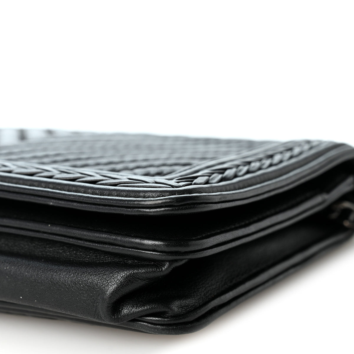 Chanel Calfskin Chevron Quilted Braided Boy Wallet On Chain WOC Black 11 of 11