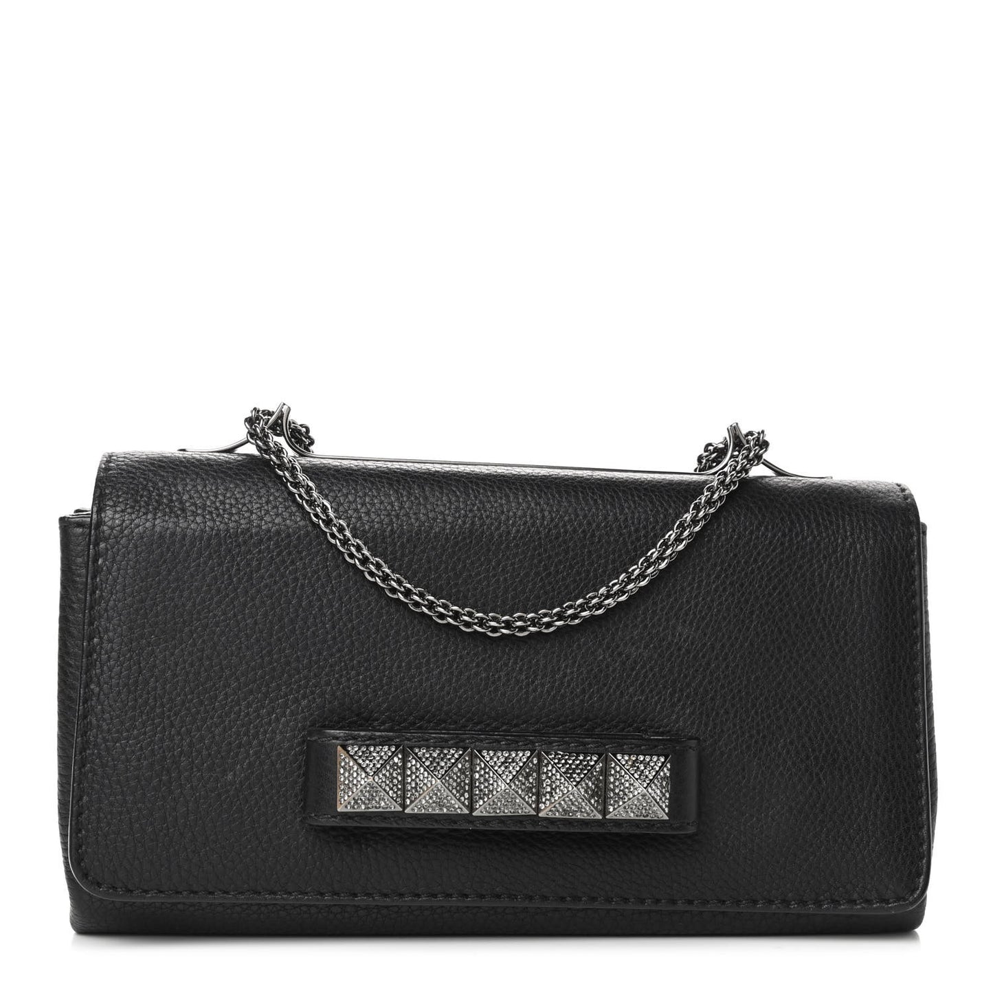 Pebbled Calfskin Crystal Studs Va Va Voom Shoulder Bag Black