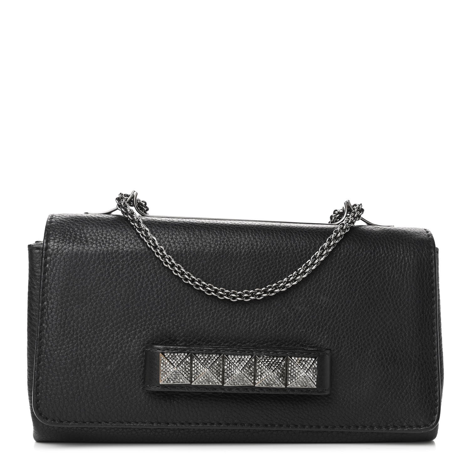 Valentino Garavani Pebbled Calfskin Crystal Studs Va Va Voom Shoulder Bag Black 1 of 8