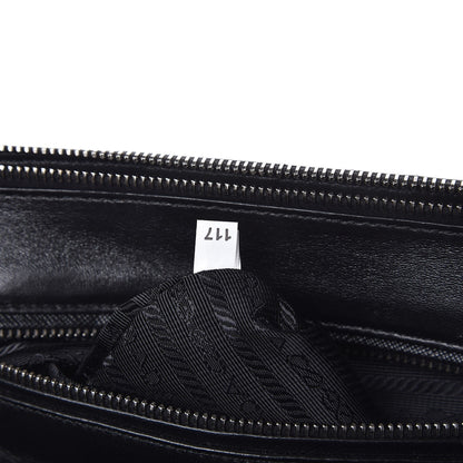 Prada Saffiano Baiadera Striped Medium Galleria Double Zip Tote Caramel Black White 8 of 9