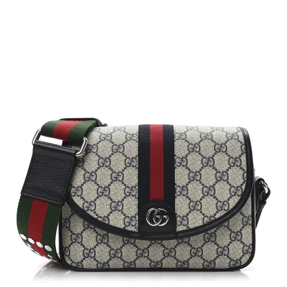 Gucci GG Supreme Monogram Textured Dollar Calfskin Web Studded Mini Ophidia Flap Shoulder Bag Beige Blue 1 of 10