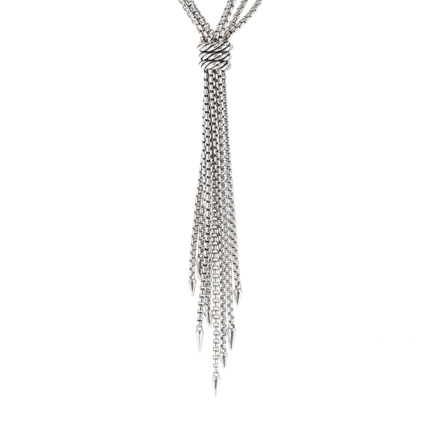 Sterling Silver Pave Diamond Willow Drop Necklace