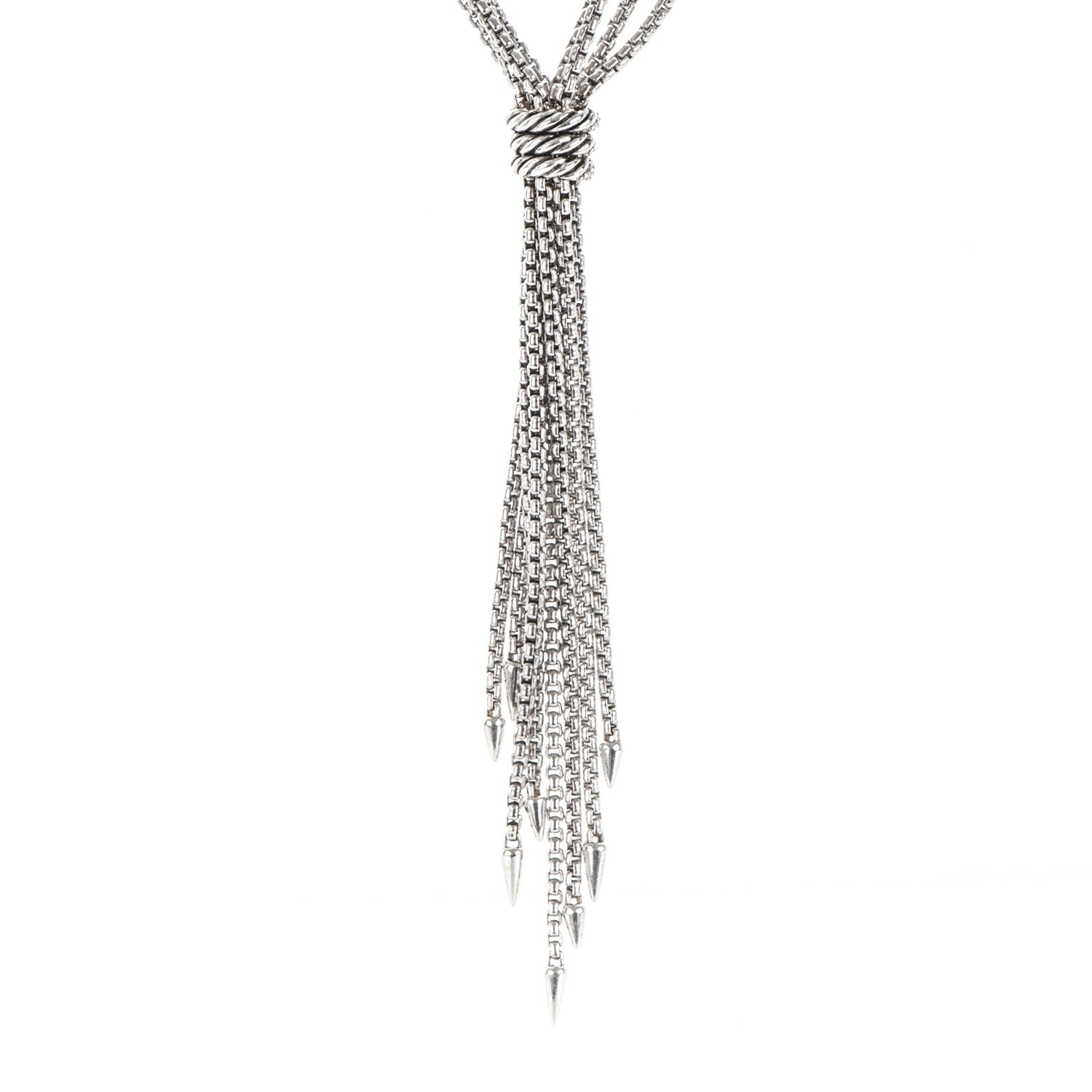 David Yurman Sterling Silver Pave Diamond Willow Drop Necklace 3 of 7