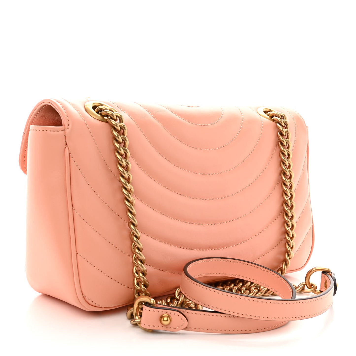 Calfskin Vertical Ring Matelasse Small GG Marmont Shoulder Bag Peachy Chic