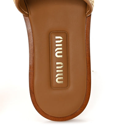 Miu Miu Stuoia Raffia Calfskin Logo Sandals 36 Naturale 8 of 9