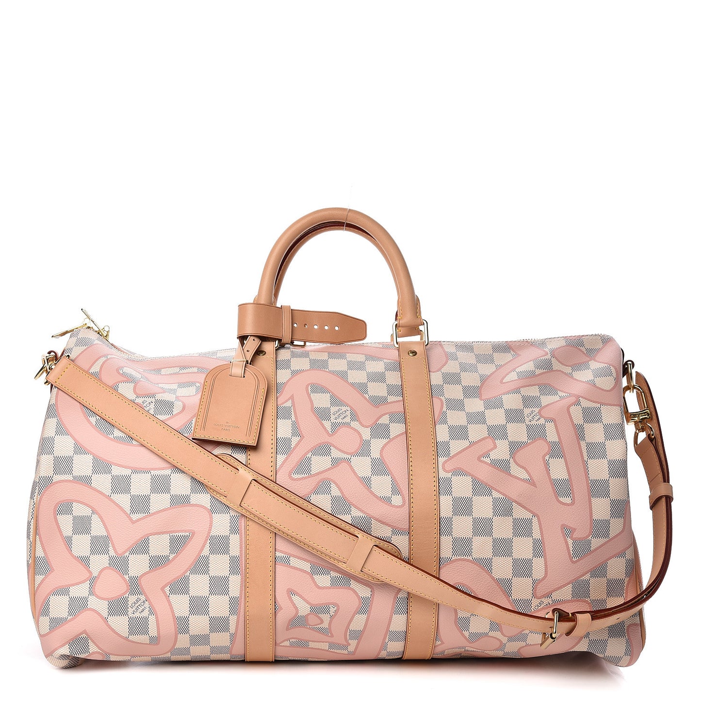 Damier Azur Tahitienne Keepall Bandouliere 50 Rose Ballerine