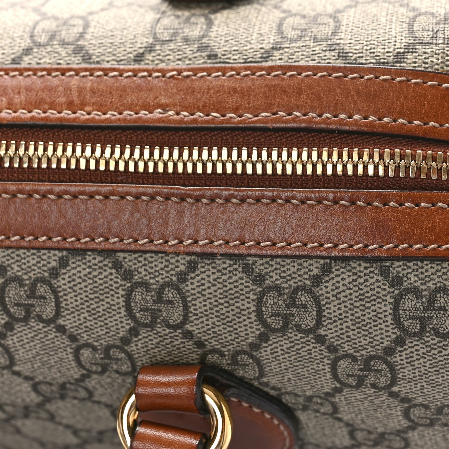 GG Supreme Monogram Cuoio Toscano Small Boston Beige Ebony Cuir