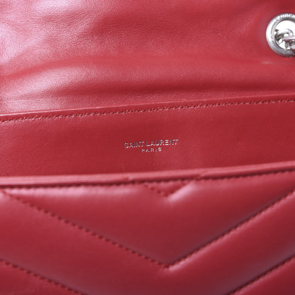 Saint Laurent Calfskin Y Quilted Monogram Medium Loulou Chain Satchel Lipstick Red 7 of 8