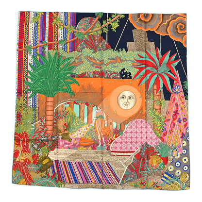 Hermes Silk Acte III Scene I La Clairiere Shawl 90 Marine Orange Vert 1 of 3