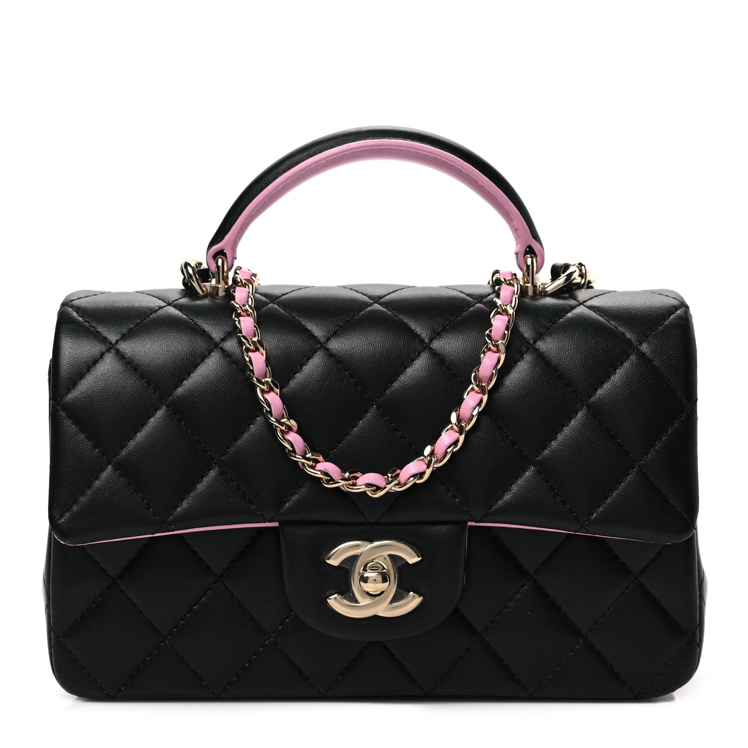 Chanel Lambskin Quilted Bi-Color Mini Top Handle Rectangular Flap Black Lilac 1 of 8