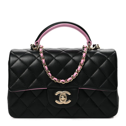 Chanel Lambskin Quilted Bi-Color Mini Top Handle Rectangular Flap Black Lilac 1 of 8