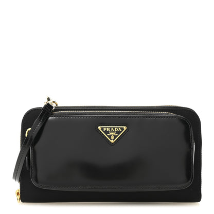 Prada Re-Nylon Tessuto Brushed Calfskin Crossbody Wallet Black 1 of 19