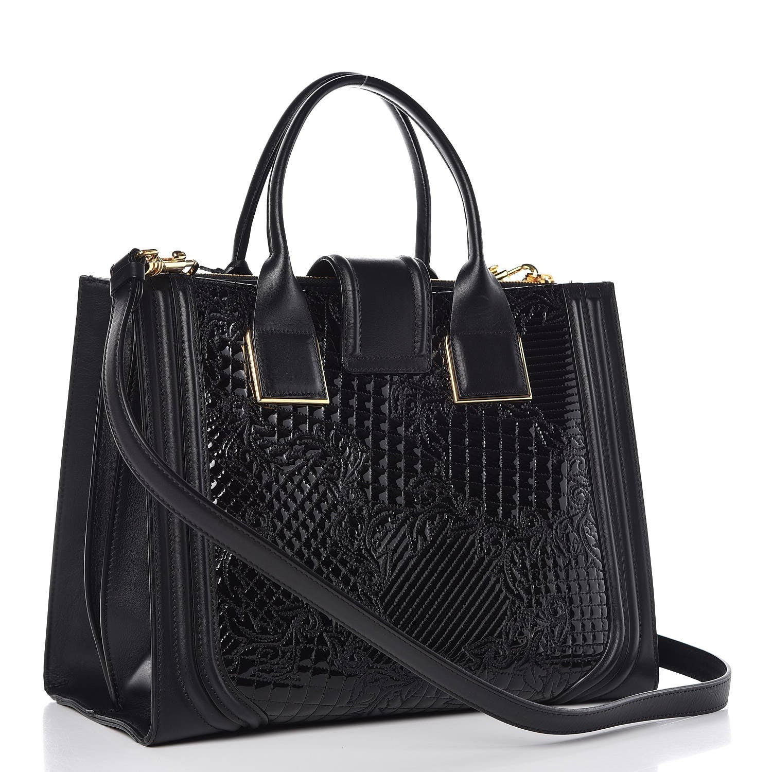 Versace Patent Calfskin Barocco Quilted Day Bag Black 4 of 8