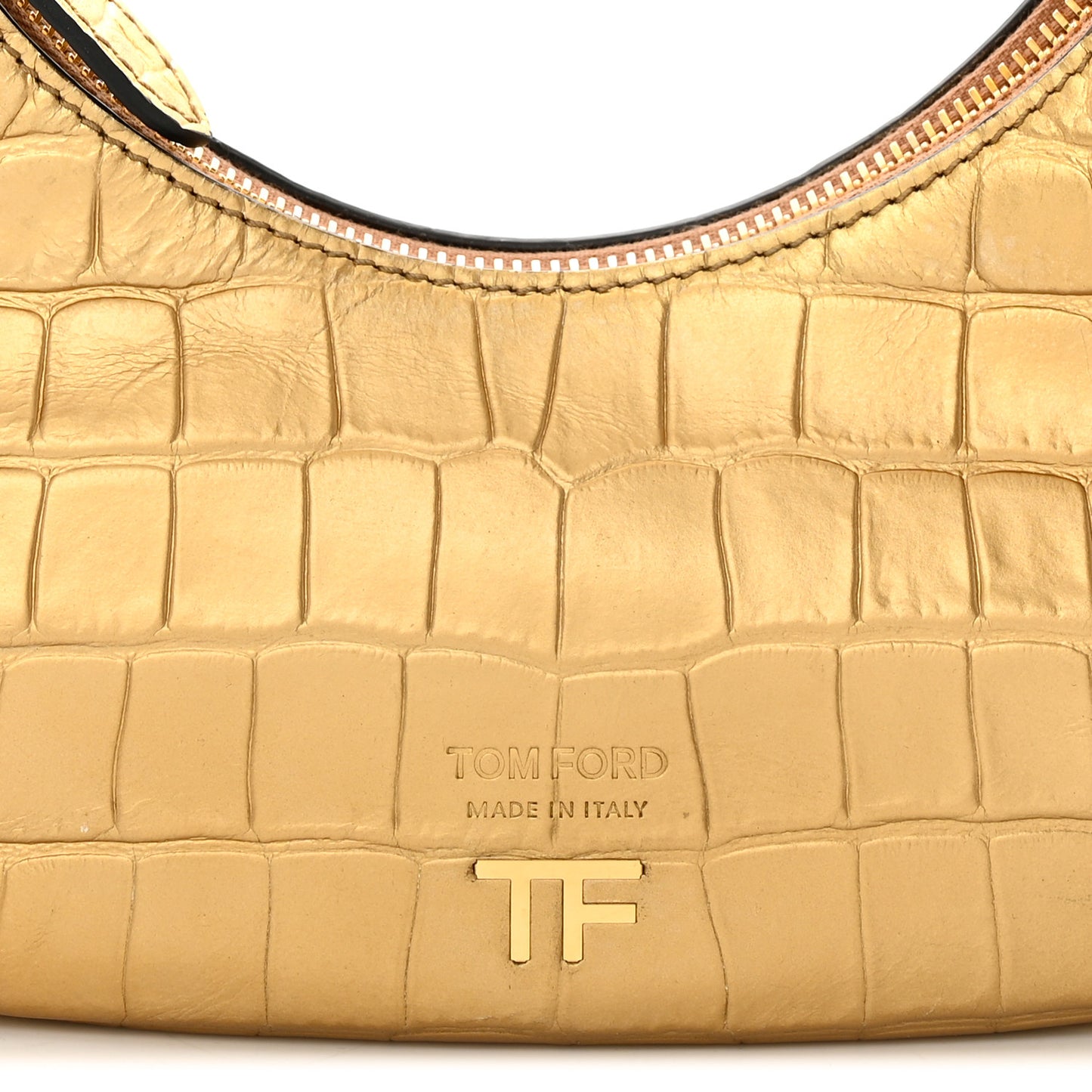Metallic Calfskin Crocodile Embossed Mini Bianca Hobo Gold