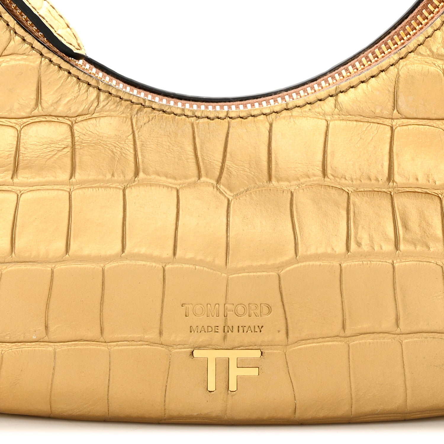 Tom Ford Metallic Calfskin Crocodile Embossed Mini Bianca Hobo Gold 10 of 15