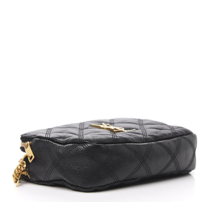 Saint Laurent Grained Lambskin Quilted Mini Becky Double Zip Bag Black 4 of 11