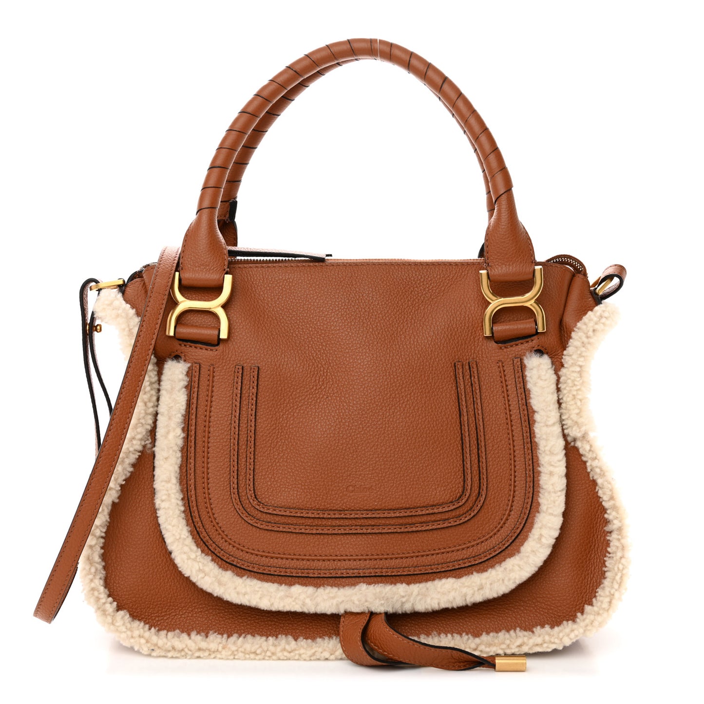 Calfskin Shearling Medium Marcie Satchel Tan