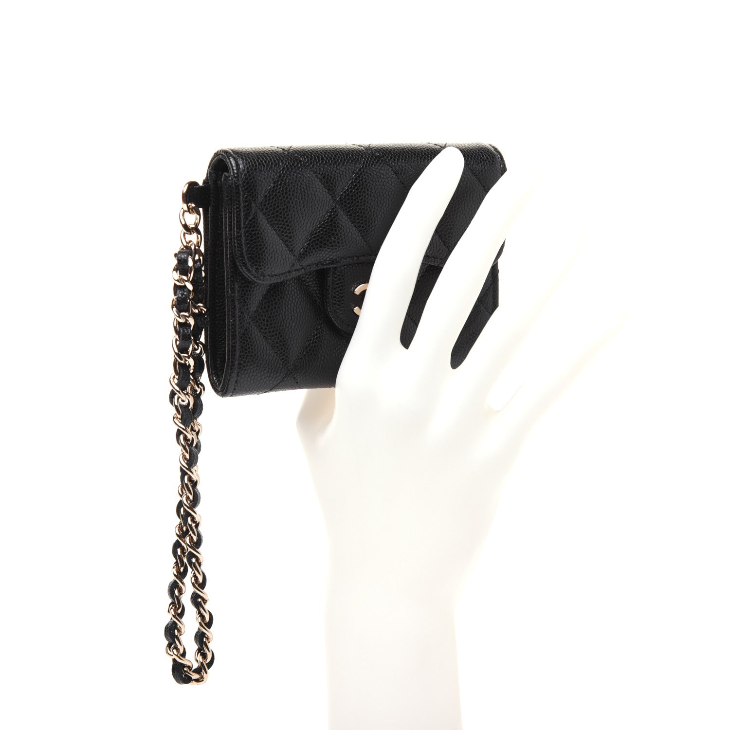 Chanel Caviar Quilted Flap Card Holder Chain Wristlet Black 2 of 12