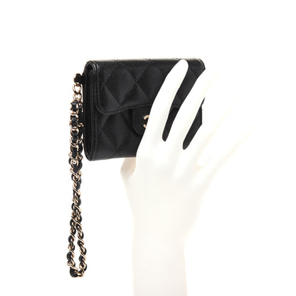 Chanel Caviar Quilted Flap Card Holder Chain Wristlet Black 2 of 12
