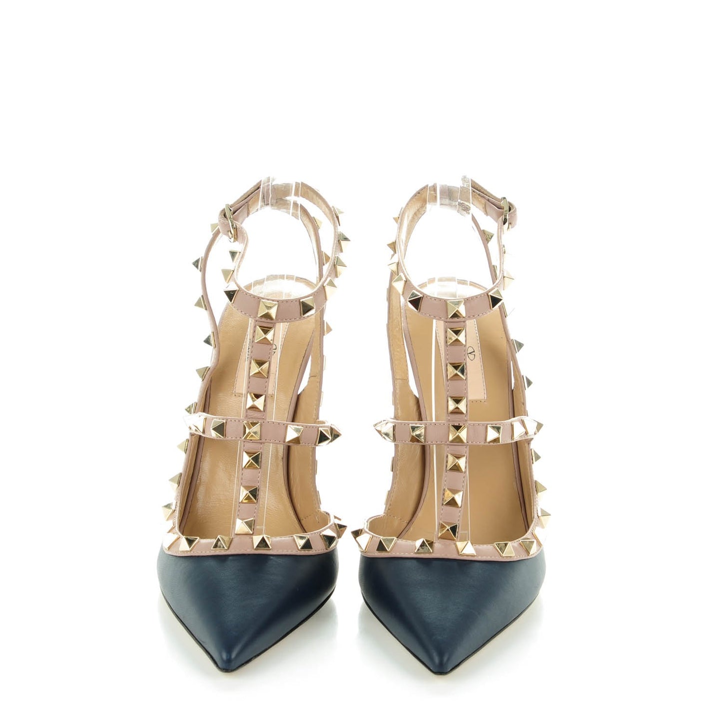 Calfskin Nappa Rockstud Ankle Strap 100mm Pumps 39 Marine Poudre