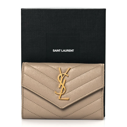 Saint Laurent Grain De Poudre Matelasse Chevron Small Monogram Envelope Wallet Dark Beige 8 of 8