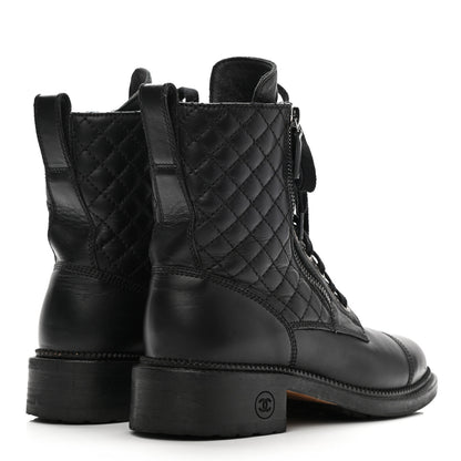 Chanel Calfskin Quilted Lace Up Combat Boots 36.5 Black 4 of 11