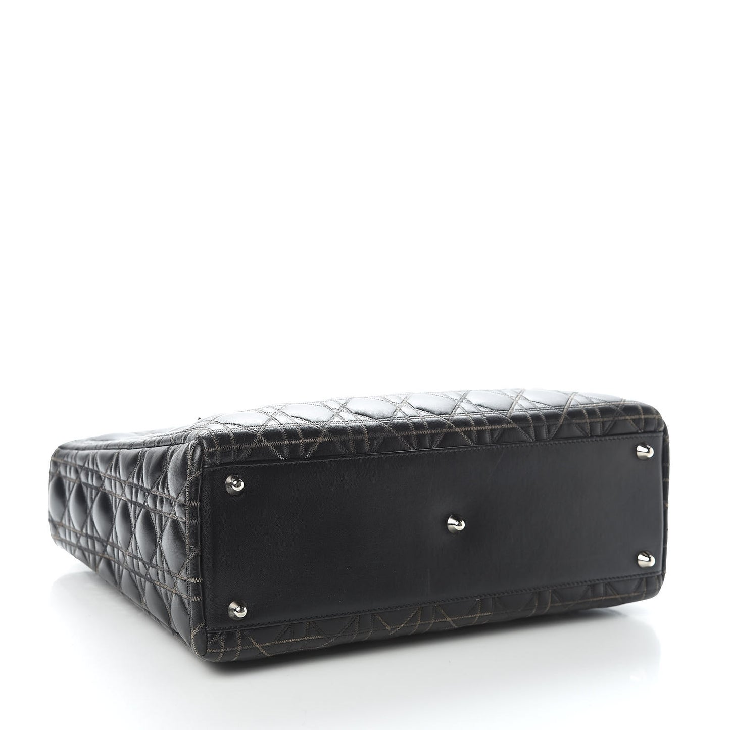 Lambskin Stitched Large Lady Dior Black