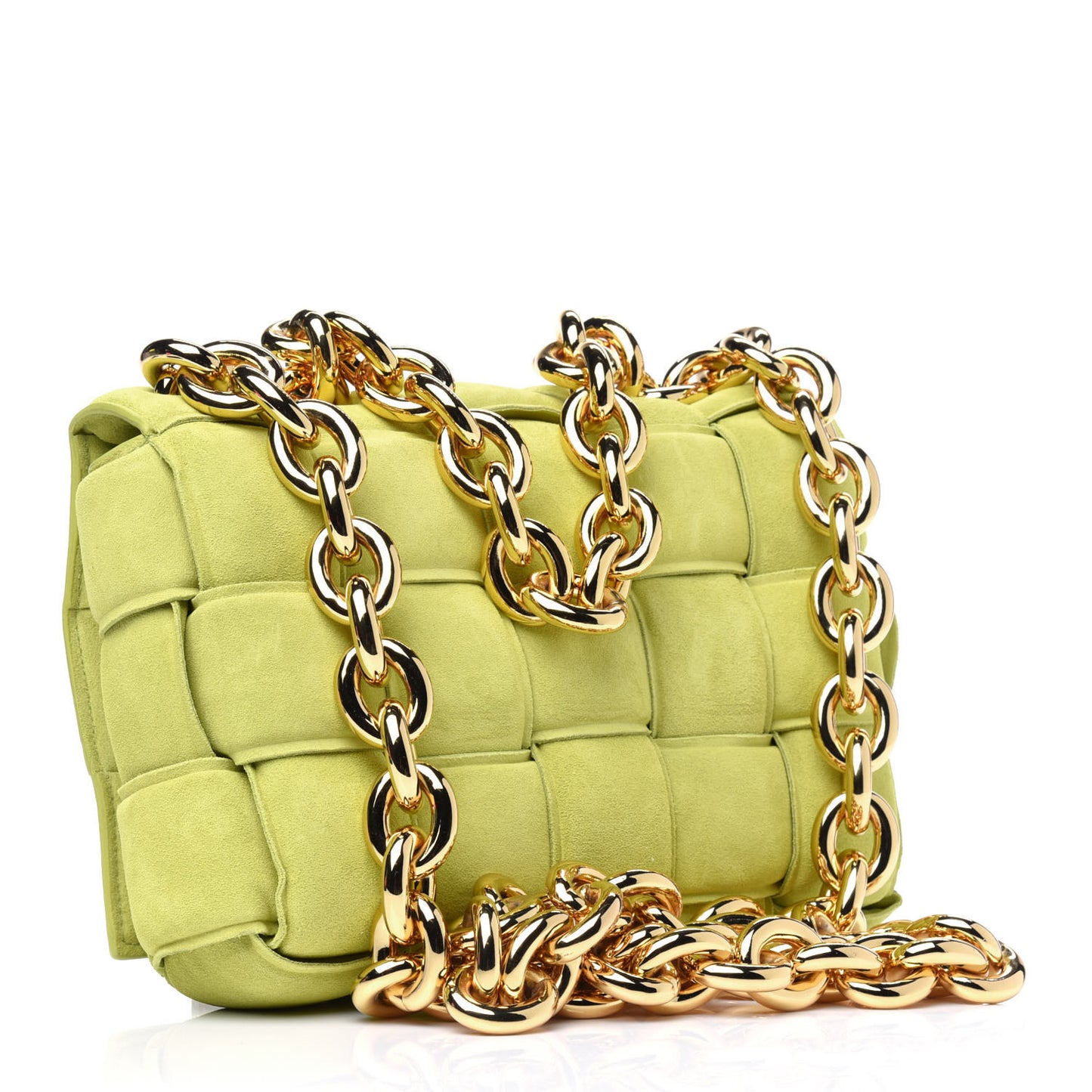 Suede Maxi Intrecciato Padded Chain Cassette Crossbody Bag Kiwi