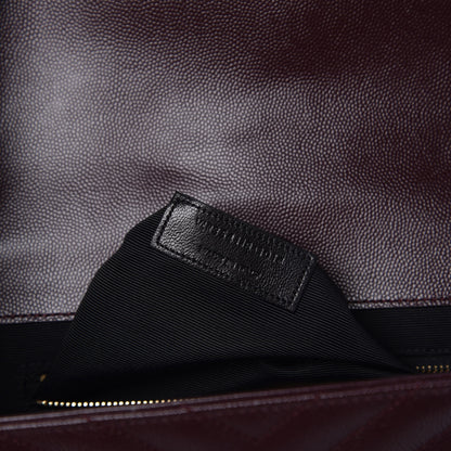 Saint Laurent Grain De Poudre Matelasse Chevron Large Monogram Satchel Rouge Legion 8 of 11