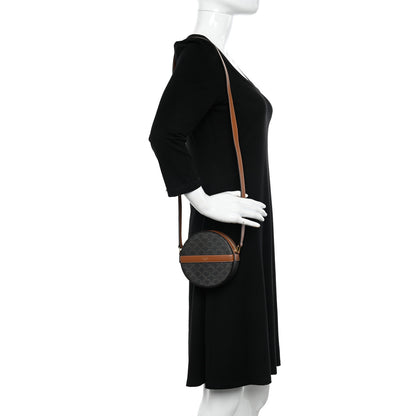 Celine Lambskin Triomphe Canvas Round Purse On Strap Black Tan 2 of 10