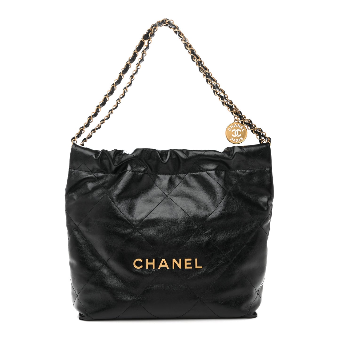 Shiny Calfskin Quilted Small Chanel 22 Black
