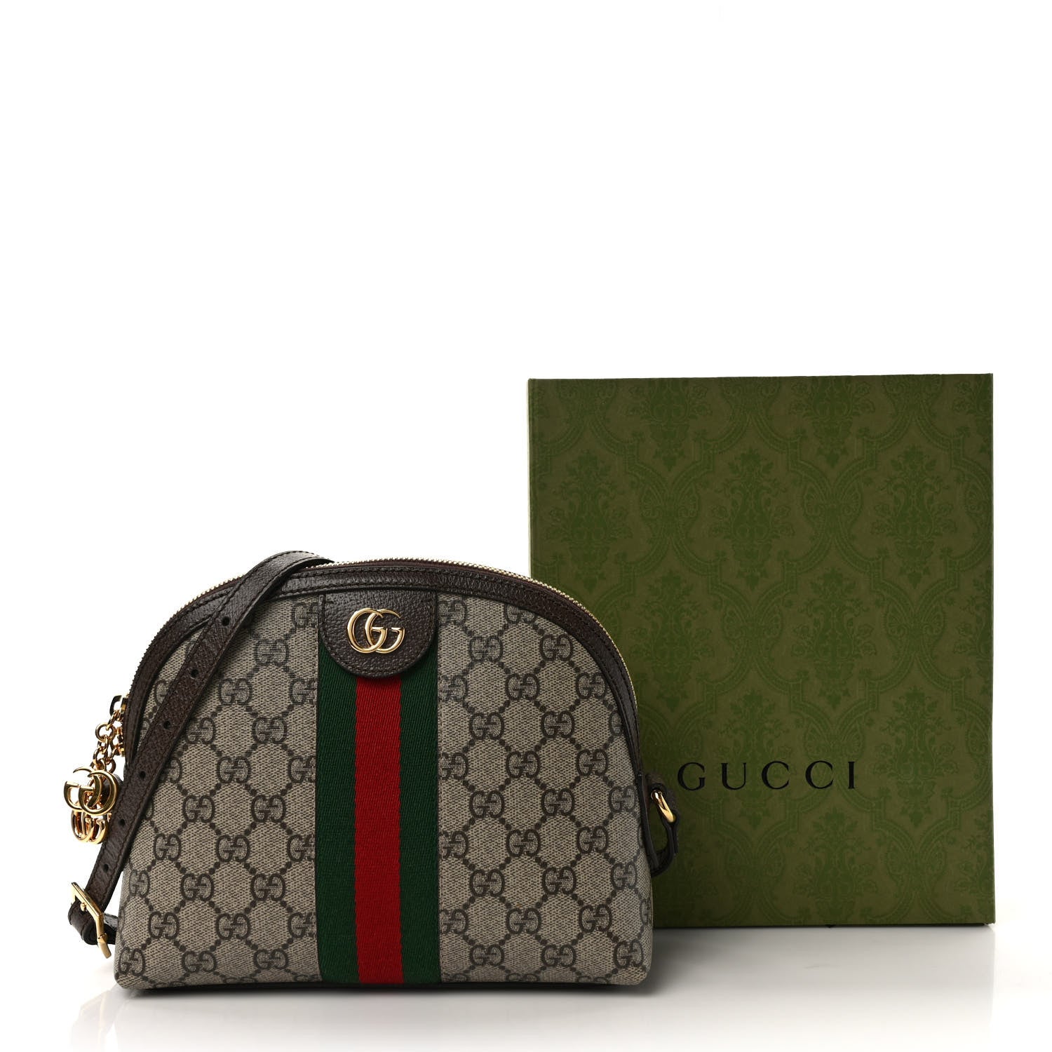 Gucci GG Supreme Monogram Textured Dollar Calfskin Web Small Ophidia Dome Shoulder Bag Beige Ebony New Acero 10 of 10