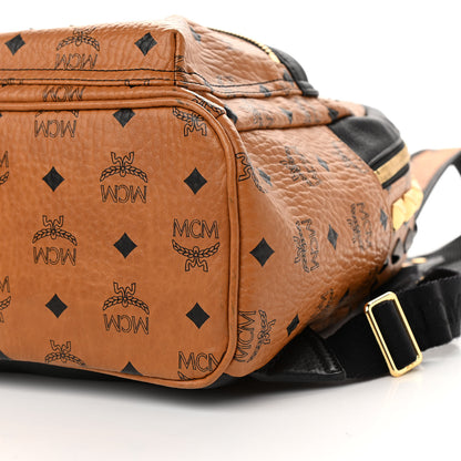 MCM Visetos Studded Colorblock Small Stark Brock Backpack Cognac Black 10 of 12