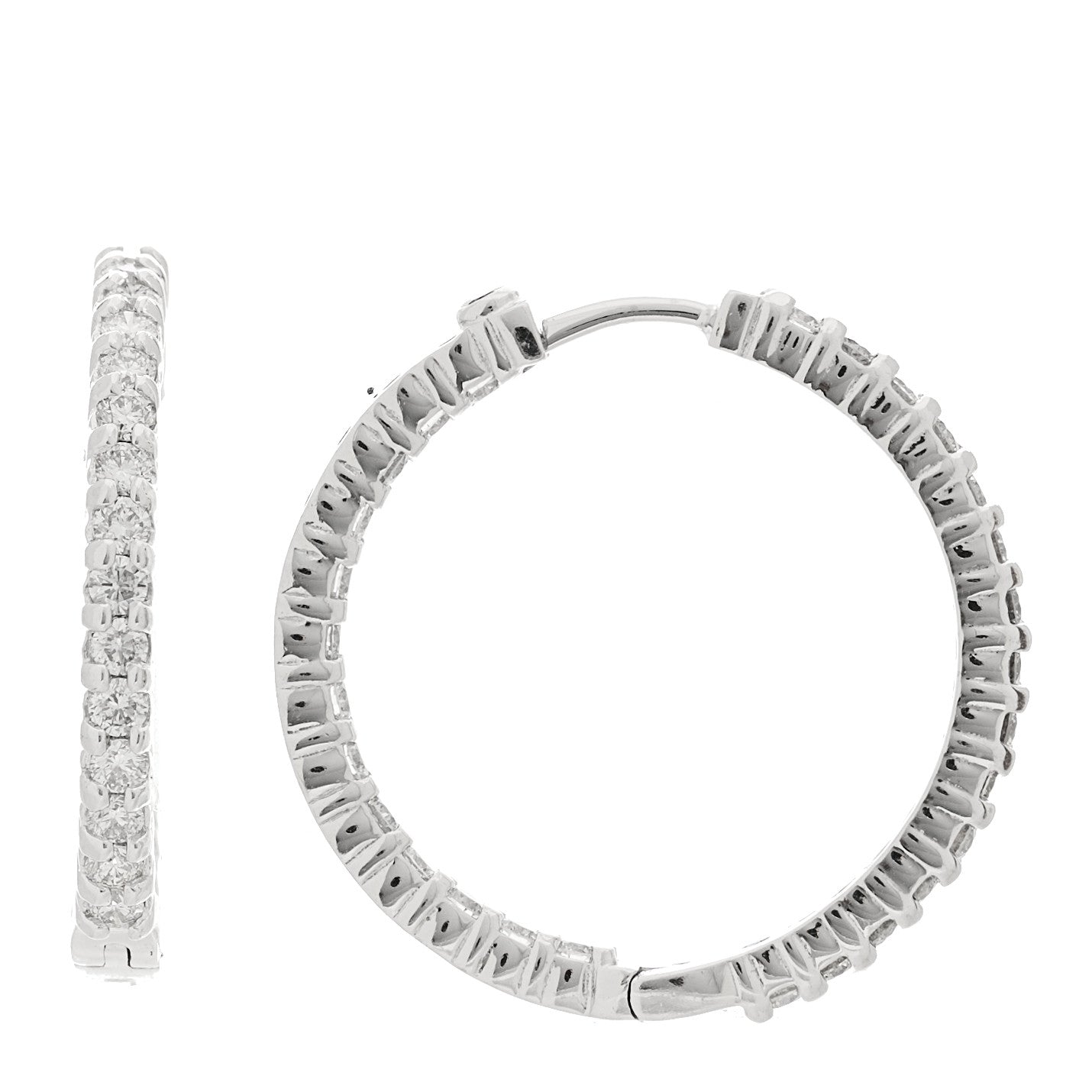 18K White Gold Diamond Small Inside Outside Hoop Earrings